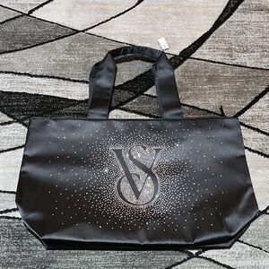 VICTORIA SECRET 2024 BLACK RHINESTONES SHINE FULL-ZIP LARGE TRAVE TOTE BAG